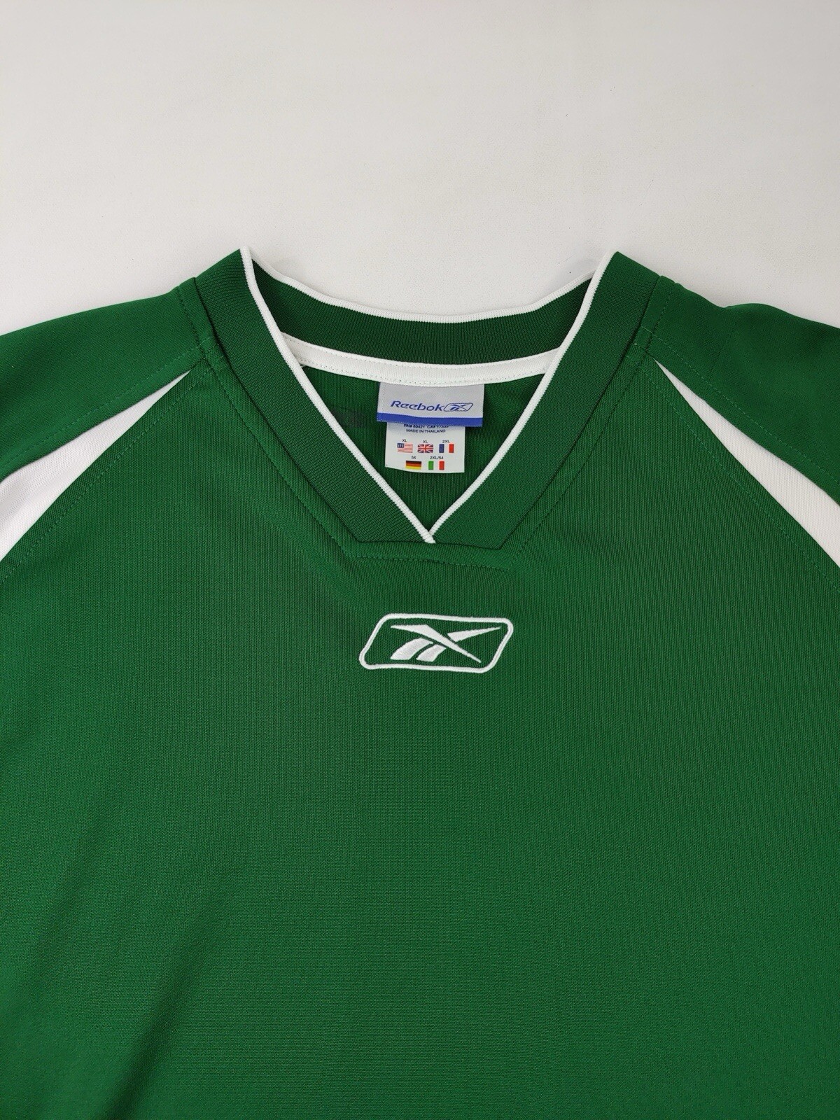 Reebok Shirt Men's XL Adult Casual Green White V Neck Outdoors Short Sleeve