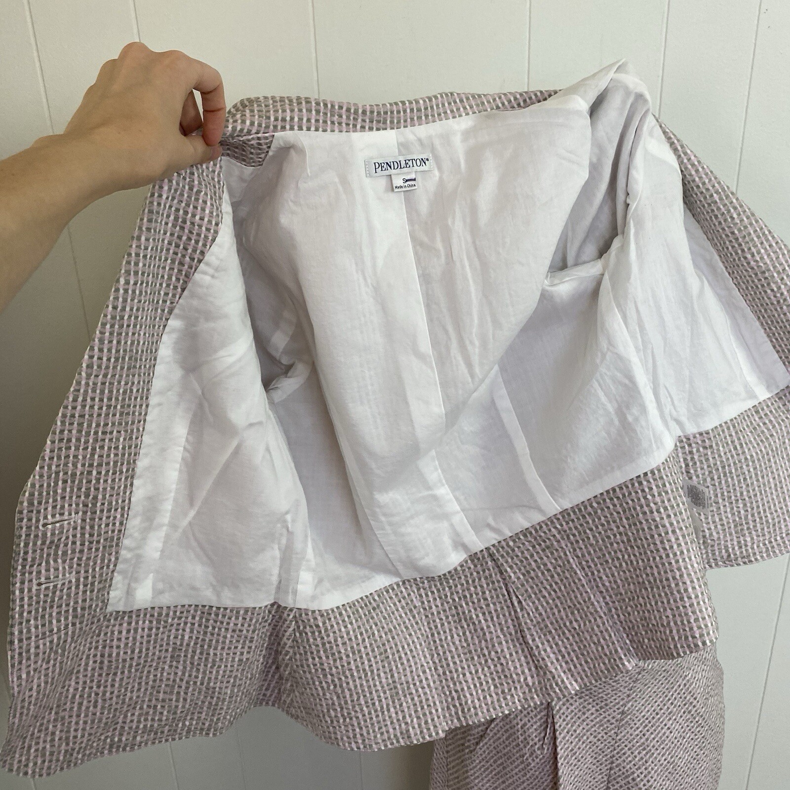 Pendleton Pink Sage Cream Checked Seersucker Cap … - image 10