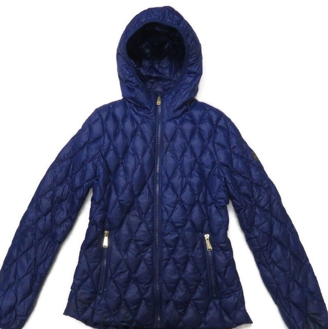 Michael Kors Down Puffer Jacket Coat Packable w Hood Blue Womens XS