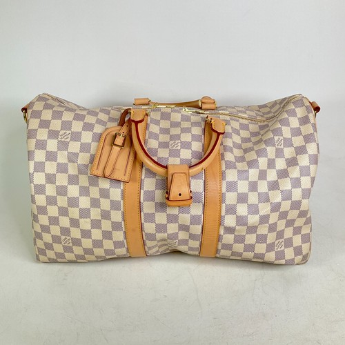 Louis Vuitton Damier Azur Keepall Bandouliere 45 Canvas Boston Bag