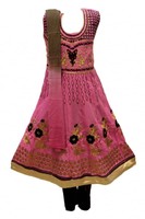 Gcs3252 Pink And Brown Girl's Churidar Suit Indian Bollywood Fancy Dress Gcs3252 Pink And Brown Girl's Churidar Suit Indian Bollywood Fancy Dress