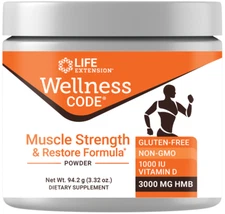 Life Extension Wellness Code Muscle Strength Restore Formula 3.3 oz HMB 3000mg