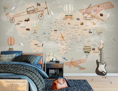 3D Cartoon World Map A819 Wallpaper Wall Murals Removable Self-adhesive Amy