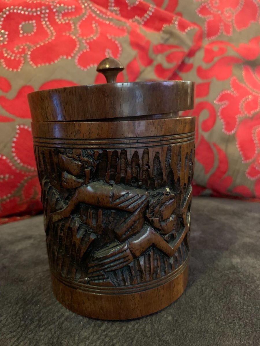 vintage Carved Pod Wood Tobacco Jar Tobacciana exotic