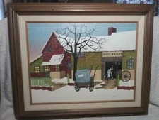 H Hargrove Painting WheelWright Signed Custom Wood Framed Winter Scene Vintage