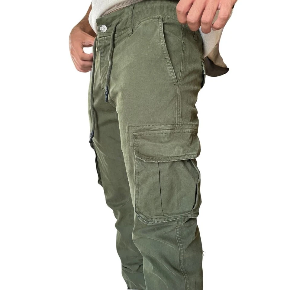 Pantaloni cargo uomo regular elasticizzati con tasconi cotone tasche laterali 52 - Immagine 4 di 4