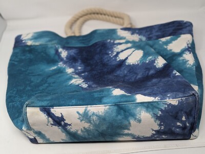 PB Teen Pottery Barn Turquoise/Blue/White Tie Dyed Reversible Beach Bag  Tote