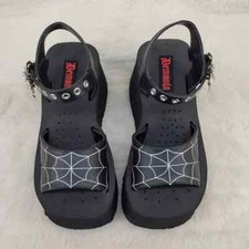 Funn Sandalias de plataforma gótica tela de araña con correa para el tobillo zapatos de cuña negro mate