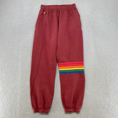 Aviator Nation Joggers Womens Medium Rainbow Stitch Maroon