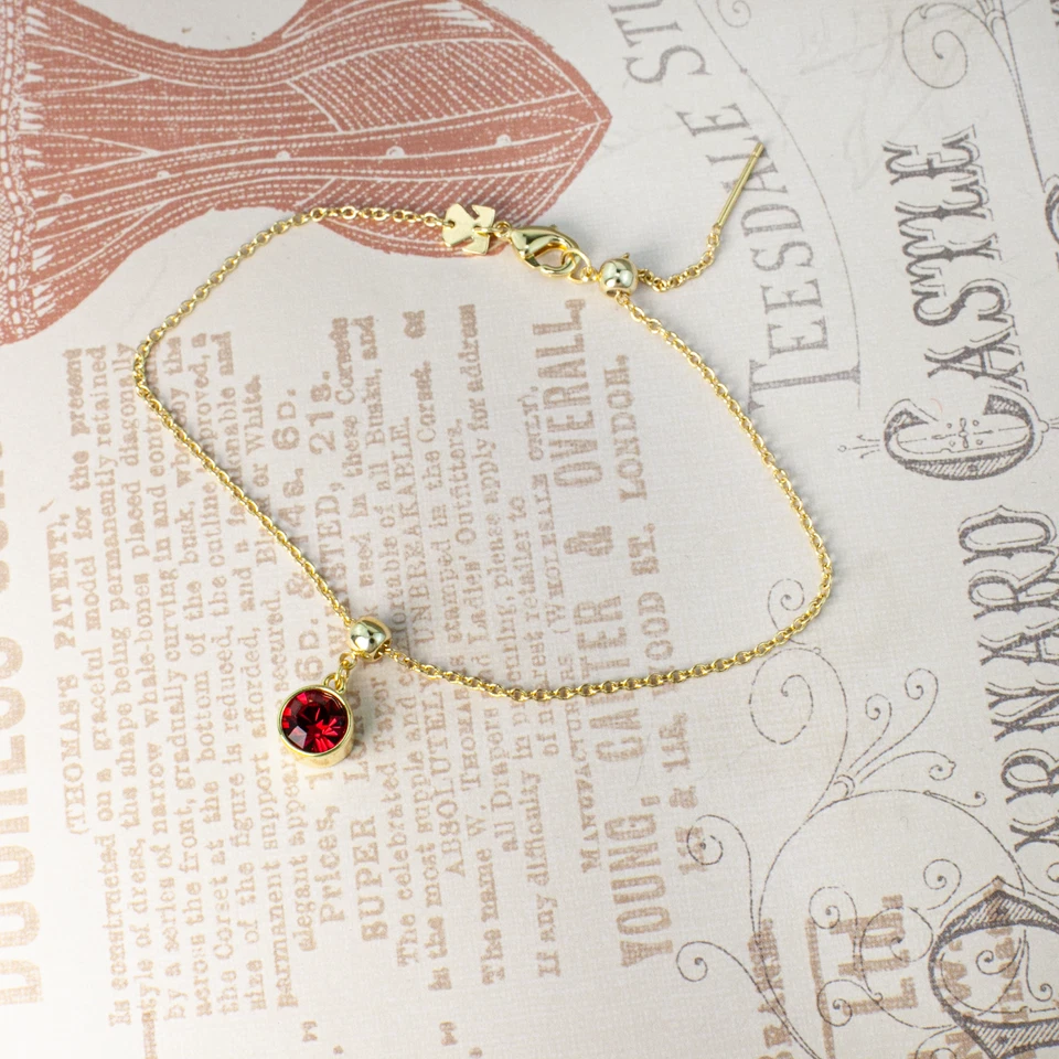 July Birthstone Bracelet, Red Bohemian Crystal, Gold or Silver Adjustable Chain - Image 3 of 4