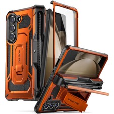 For Samsung Galaxy Z Fold 5 Case Full Body Shockproof Cover w/Kickstand Orange
