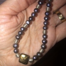 Beaded Freshwater Pearl Choker Necklace 15.5" Purple Dainty Pearls OOAK USA Made