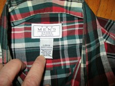 vtg 80s 90s SEARS MENS STORE PLAID BUTTON FRONT SHIRT Short Sleeve Dark Green L