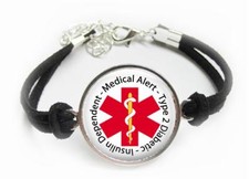 Diabetic Type 2 Insulin Dependent Medical Alert Bracelet Leatherette Cord