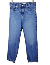 Good American Womens 10 / 30 Jeans Dark Wash High Rise Stretch Distressed Hems