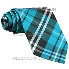 New Men's Vesuvio Napoli plaid checkered Neck Tie Necktie only Turquoise blue
