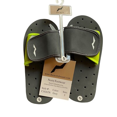 NWT Norty Footwear Big Kid Size 5 Gray Adjustable Shower Shoes Sandals Slides