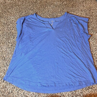 St. John's Bay V-Neck Top Relaxed Fit Casual Blouse Periwinkle Blue 2X