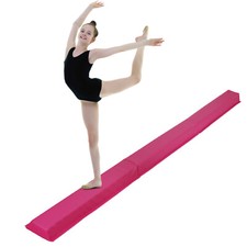 9ft Folding Balance Beam Gymnastic Beam Extra Firm Foam Anti-Slip Bottom Pink
