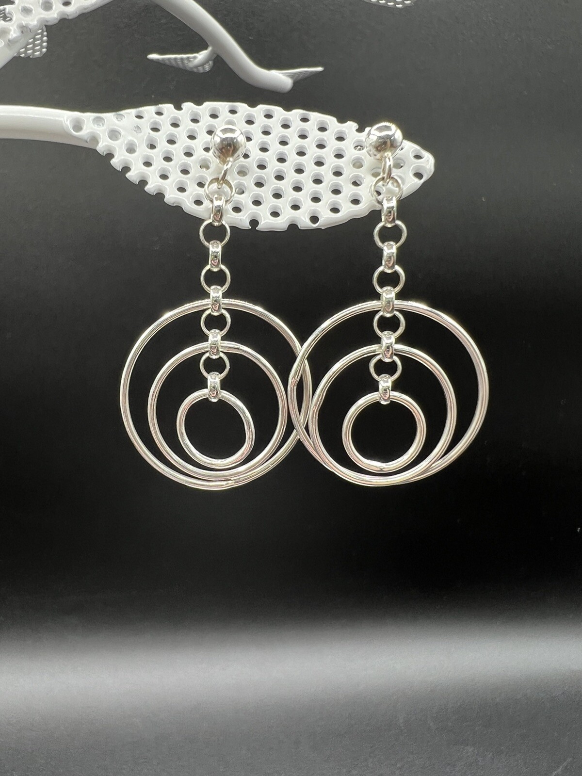 Sterling Silver Interlocking 3 Ring Dangle Earrin… - image 9