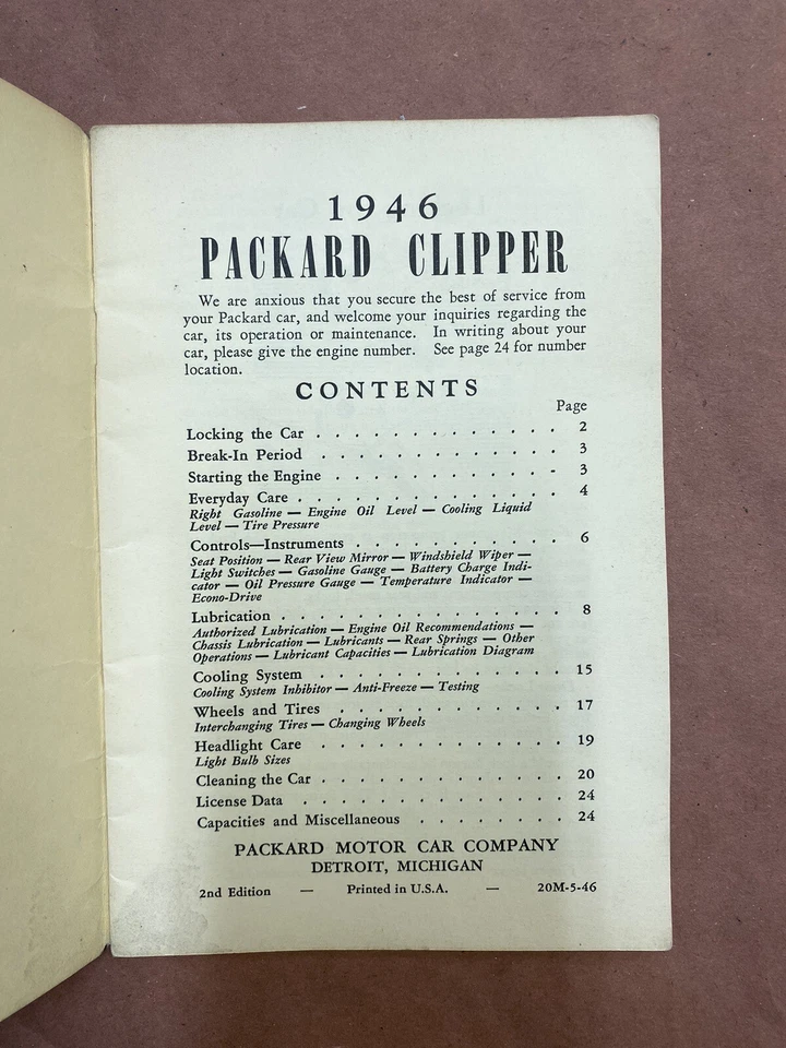 OEM 1946 Packard Clipper Operation and Care Manual (Pre-Owned) 2nd Edition Foto 2 de 3