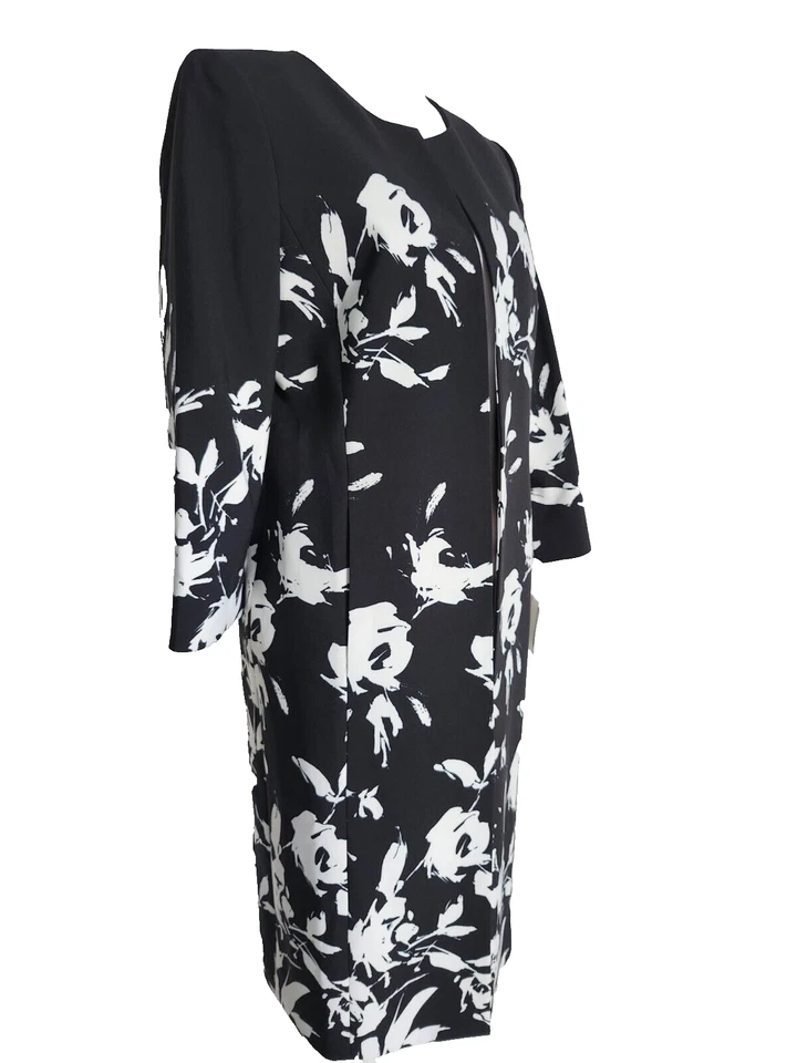 NWT Kasper Open Front Women's Size 6 Long Jacket Blazer Black Vanilla Ice Flora - Image 2 of 4