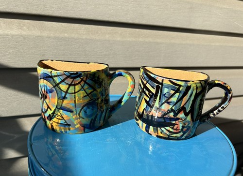 Wassi Jamaica Colorful Abstract Half Mug Matching Art Pottery Mugs 9oz-2