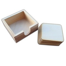 Wooden Square Coasters, Set of 6 Whit Wooden Box Decoupage / Unpainted