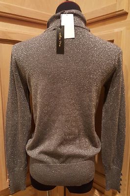 Melissa Paige Nickel Silver Stretch Lurex Turtleneck Sweater