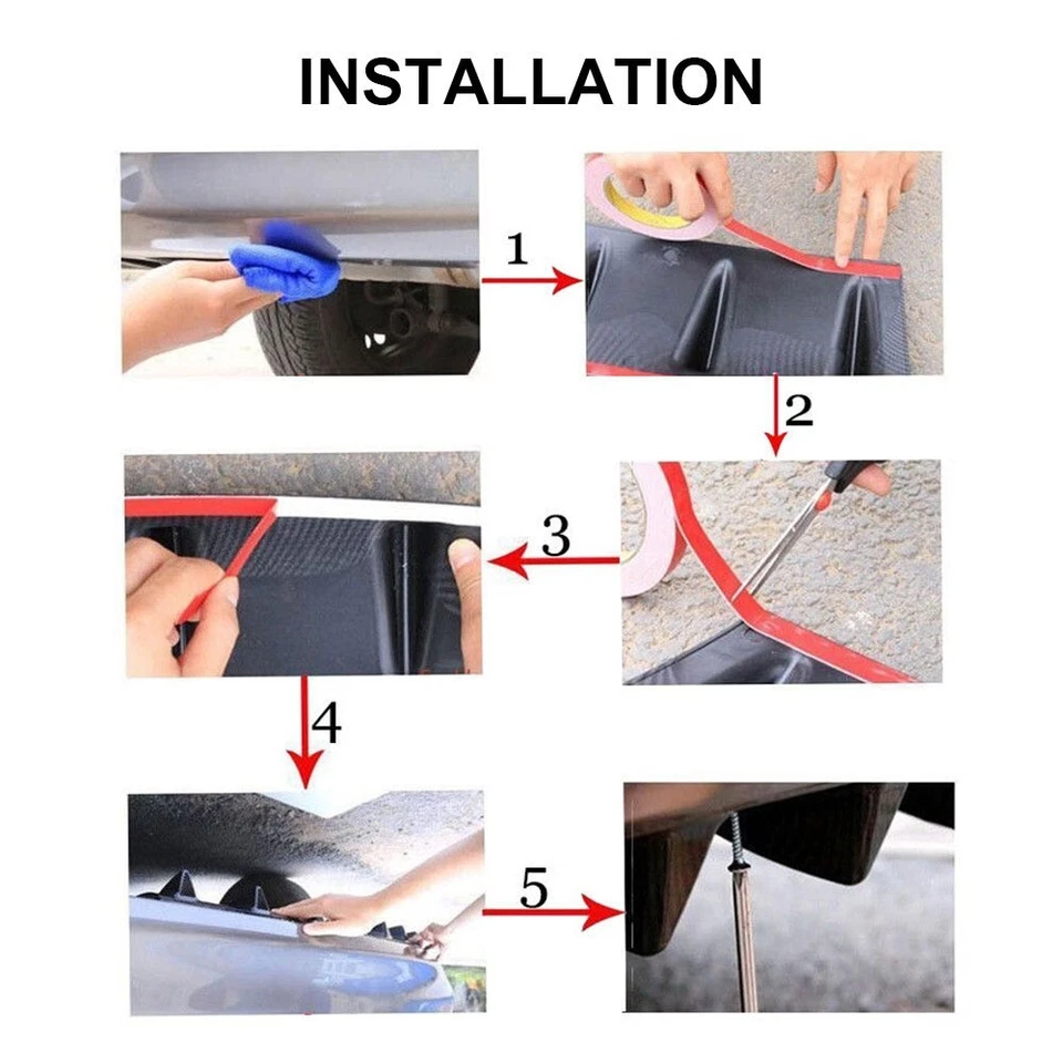 Difusor trasero de coche estilo aleta negro ABS plástico divisor alerón cenefa debajo del labio Foto 3 de 4