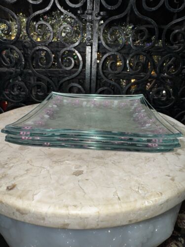 VINTAGE Pampered Chef Glass Plates 6" Square DAISY #2818 Pink White Floral 4-Pc - Picture 12 of 20