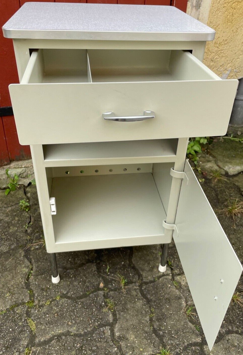 BEDSIDE TABLE METAL WHITE SWISS ARMY HOSPITAL WITH OR WITHOUT LIGHTING
