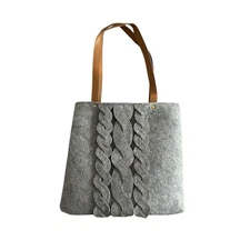 Wolferman’s By Harry & David Felt Tote Bag Gray Faux Leather Straps Braided NEW