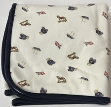 Ralph Lauren Baby Layette Bear American Flag Boats 100 Cotton Baby Blanket