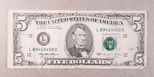 1995 series United States of America Federal Reserve note $5 dollars L