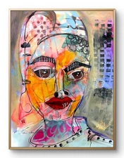 14"x11" Whimsical Woman Painting on Paper Expressionism Abstract Design Home Art