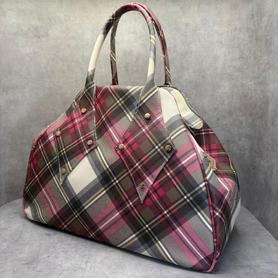 Vivienne Westwood Yasmine Bag Pink Tartan Check Orb Boston Handbag
