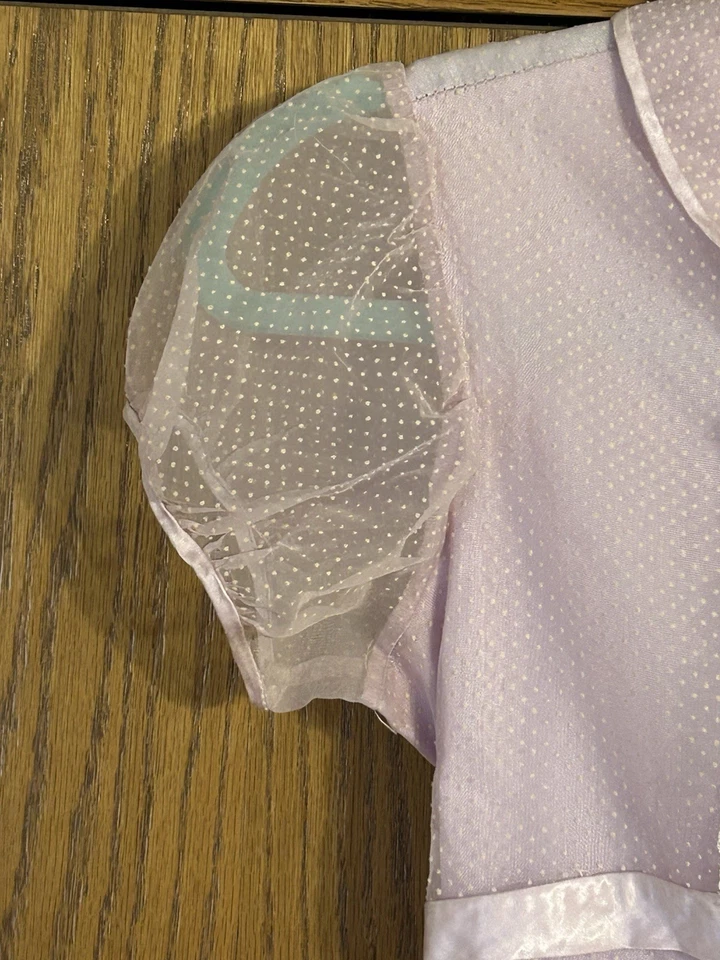 1950's Arlene Airess1638 Lavender Dotted Dress W Lace/Satin Trim Girls Size 14 - Image 4 of 4