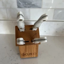 Cutco 4-Piece Pearl White Knife Set with Wood Block 1720 1721 1729 1768 USA