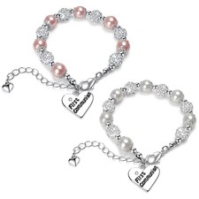 2pcs First Communion Bracelet White and Pink Bead Charm Baptism Handmade Jewelry