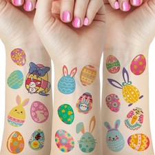 80 Pieces Easter Egg Tattoos for Kids, 10 Sheets Easter Bunny Egg Tattoo Sti...