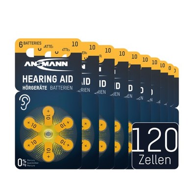 ANSMANN Hörgerätebatterien Typ 10 gelb PR70 P10 ZL4, 120 Stück