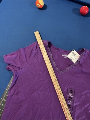 VTG Basic Editions Ribbed Tee Womens XXL Purple Lace V-Neck Y2K - New