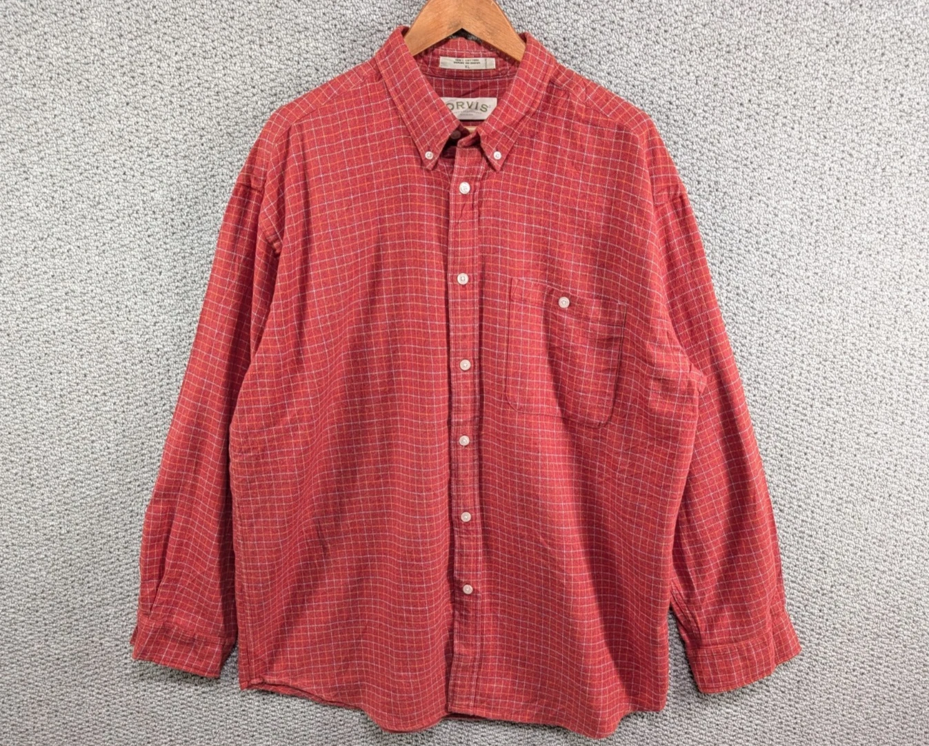 Orvis River Brushed Knit Thick Check Outdoor Country Button Down Shirt XL