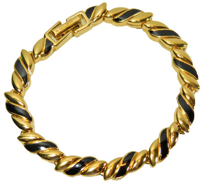 Vintage Nina Ricci Black Enamel Gold Tone Braided Twist Line Bracelet