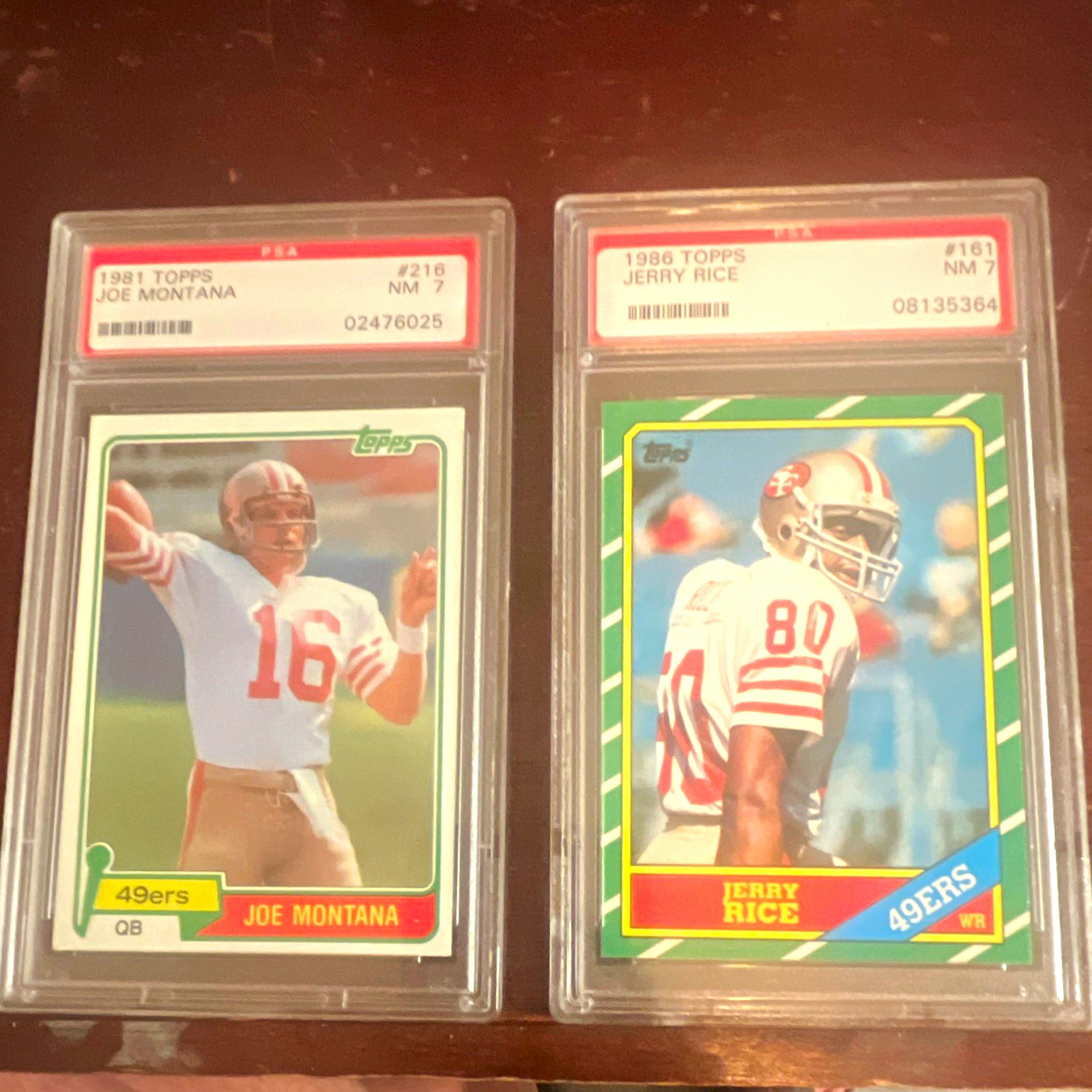 Topps PSA 7 Graded 49ers Joe Montana 1981 #216 Jerry Rice 1986 #161 (2)