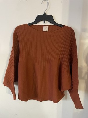 Kerisma Ribbed Knit Dolman Sweater Rust Orange Wool Blend Batwing Top Medium / S