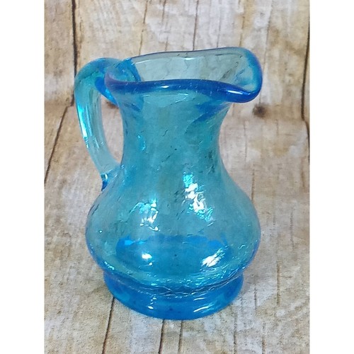 Crackle Glass Bud Vase Pitcher Blue Miniature Succulent Air Plants Planter (9A) - Picture 3 of 5