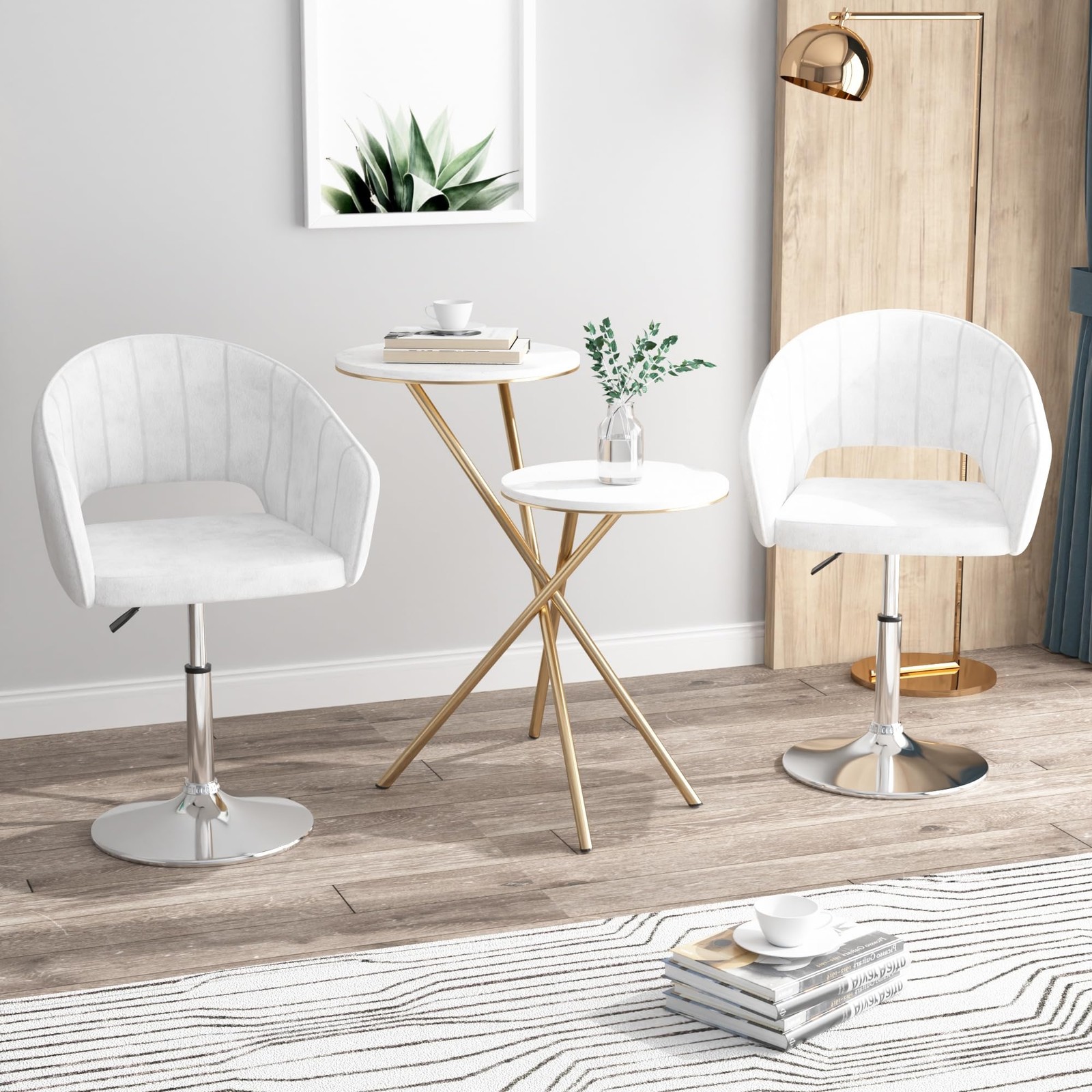 Set Of 2, Adjustable Luxury Vanity & Dining Chair With Go...