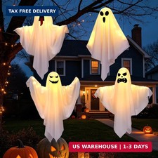 Halloween Decorations Outdoor Indoor,4 Pack Warm Light Up Hanging Ghost Decorati